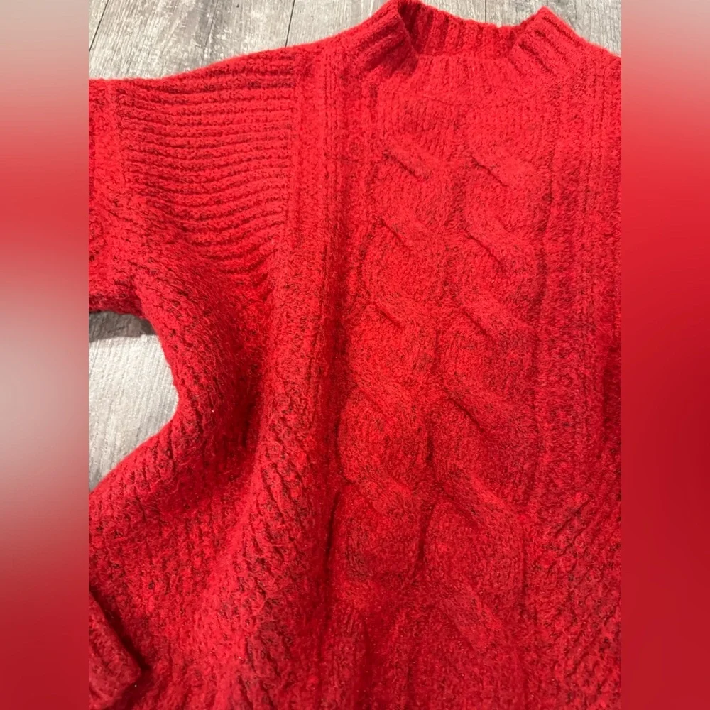 Treasure & Bond Vibrant Red Cable Knit Sweater